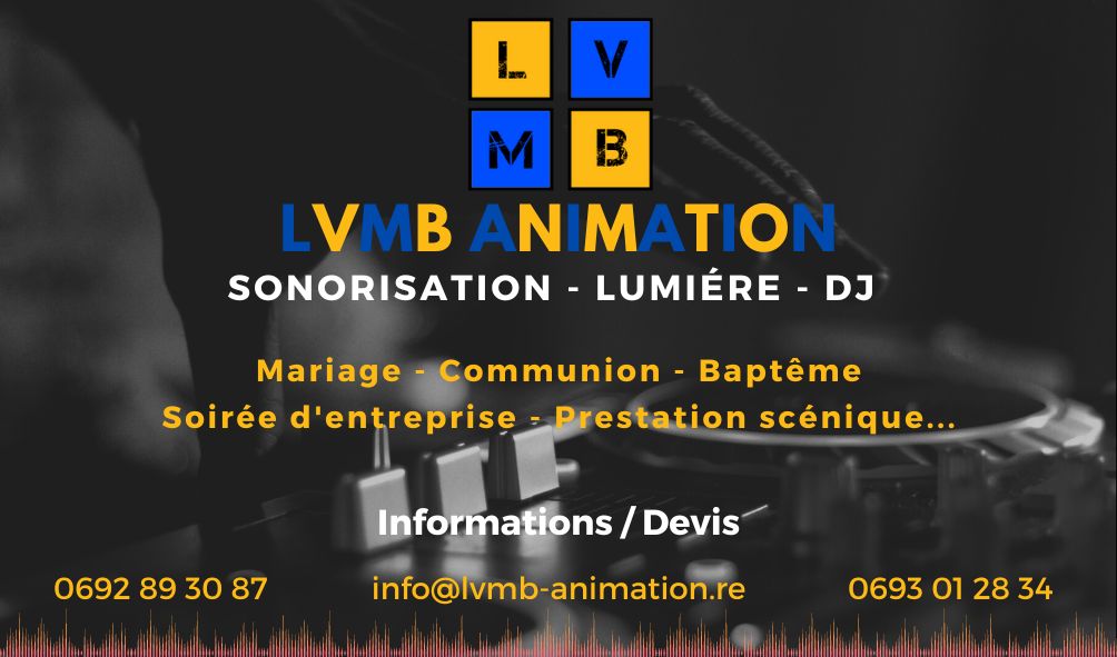 Visuel LVMB ANIMATION présentant les activités de sonorisation, lumière et DJ