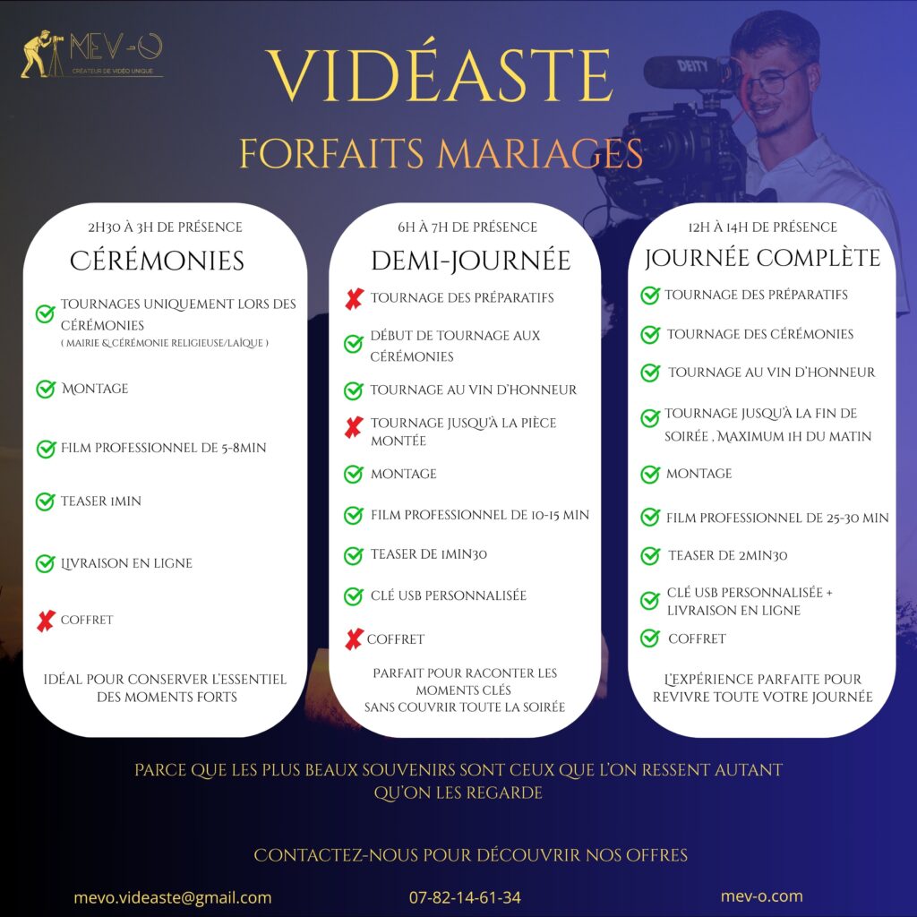 Document de formules de mariage Mev-o : cérémonies, demi-journée et journée complète
