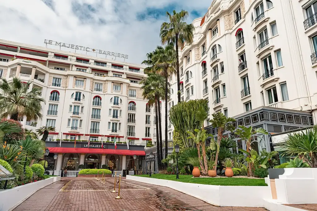 Facade and entrance of the Hotel Barrière Le Majestic in Cannes