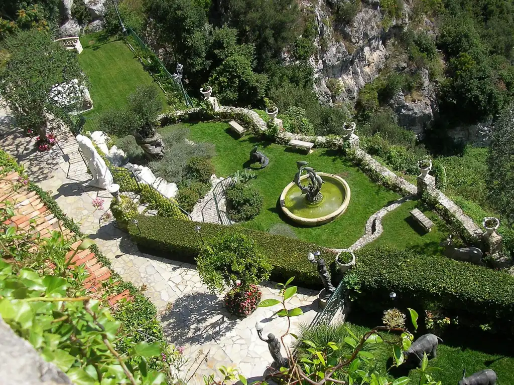 Garden and sculptures of the hotel La Chèvre d’Or in Èze