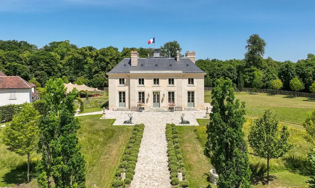 Restored façade of Pavillon royal de La Muette in the forest of Saint-Germain-en-Laye