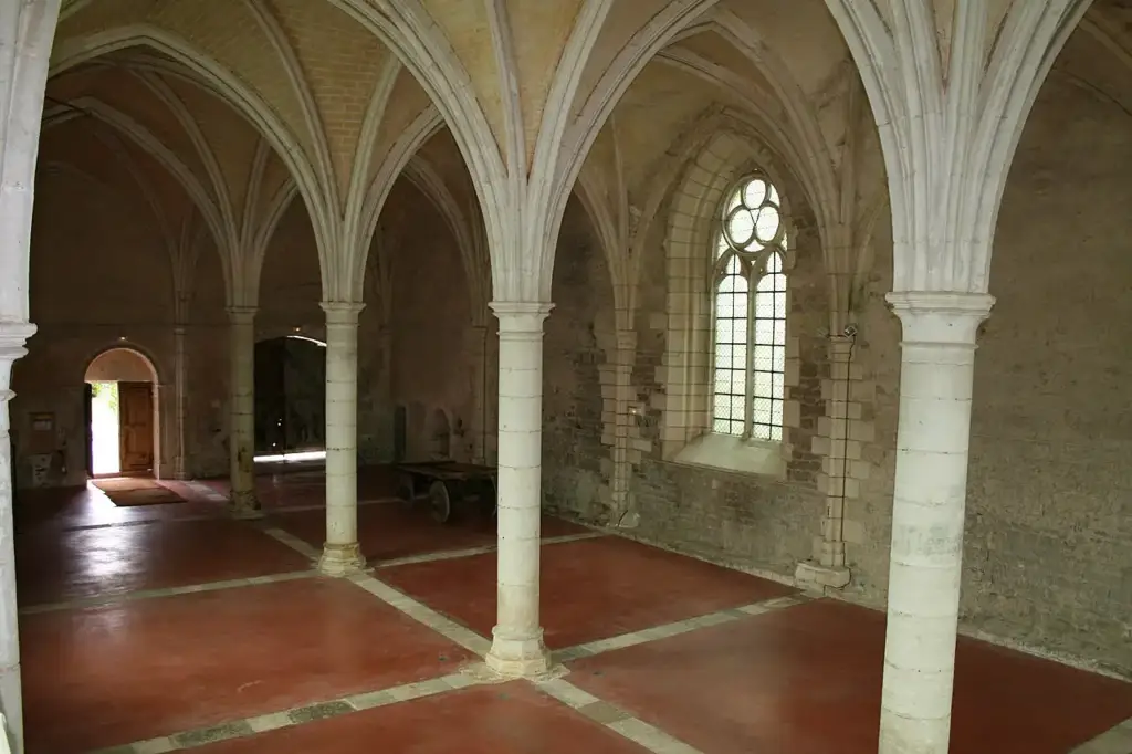Columns and vaults of the refectory at Abbaye de Reigny