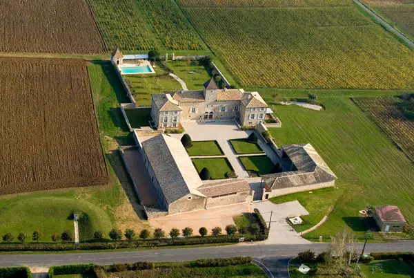 Aerial view of Château de Besseuil and neighbouring vineyards