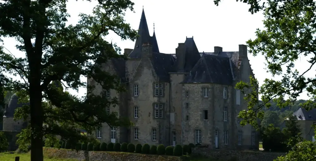 Facade of Château de Bourgon in Montourtier, Mayenne