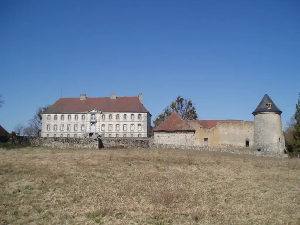Authentic view of Château de Sainte-Feyre and its historic buildings in Creuse