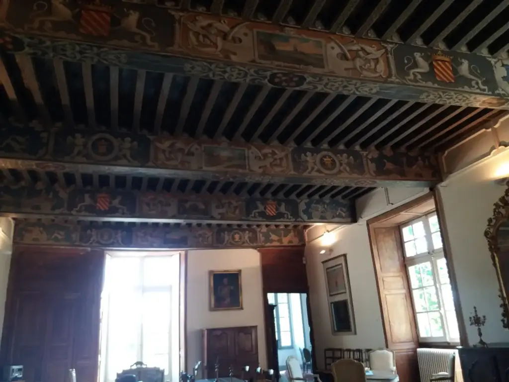 Painted ceiling and historic interior at Château d’Aynac, Boulbou19, 16 September 2018