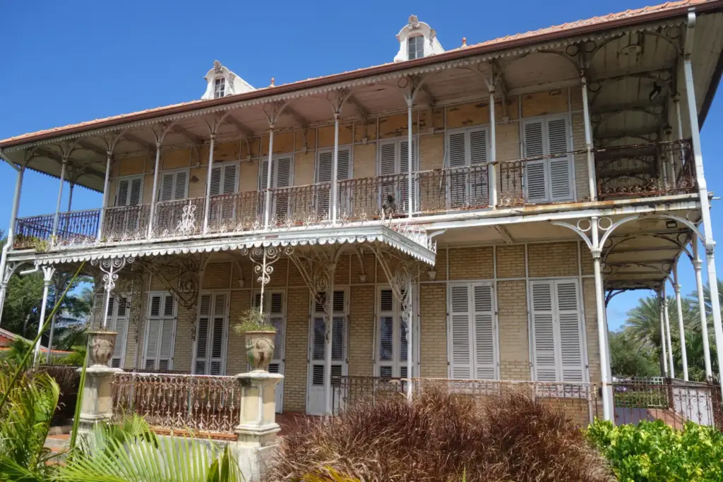 Exterior view of Habitation Zévallos in Le Moule, Guadeloupe
