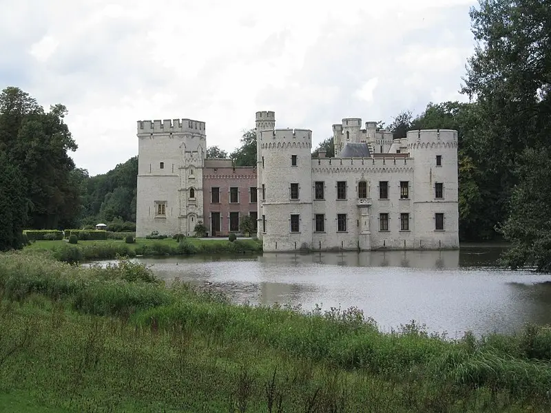 Façade and moat of Bouchout Castle, photographed by Nils Van Geele in 2006