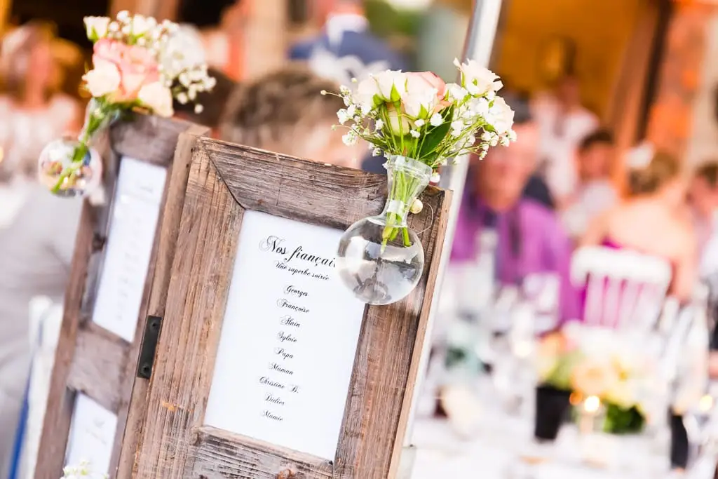 Plan de table et décoration florale d’une réception au Château de la Bégude