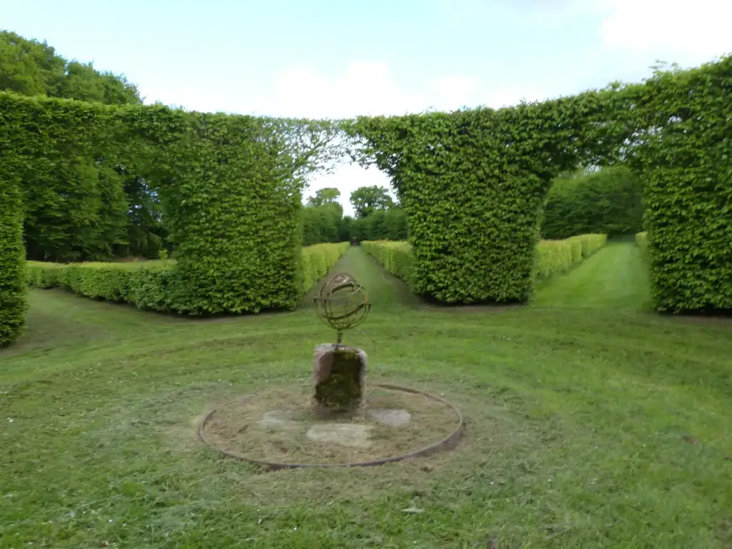 Park and hornbeam gardens at Château de Bogard, photographed in May 2019