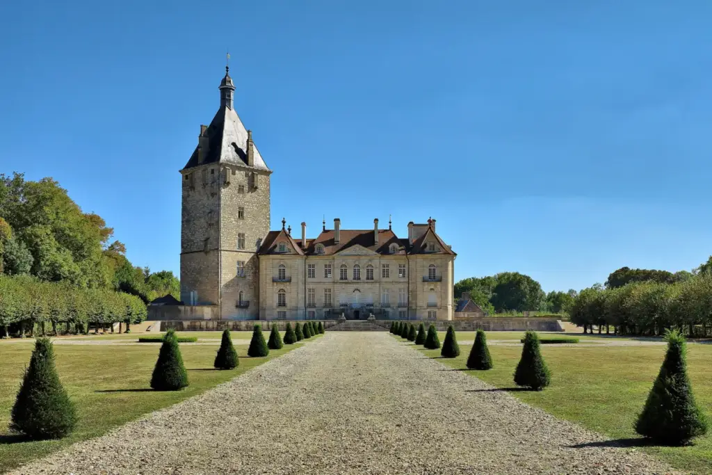 Façade of Château de Talmay seen from the formal garden