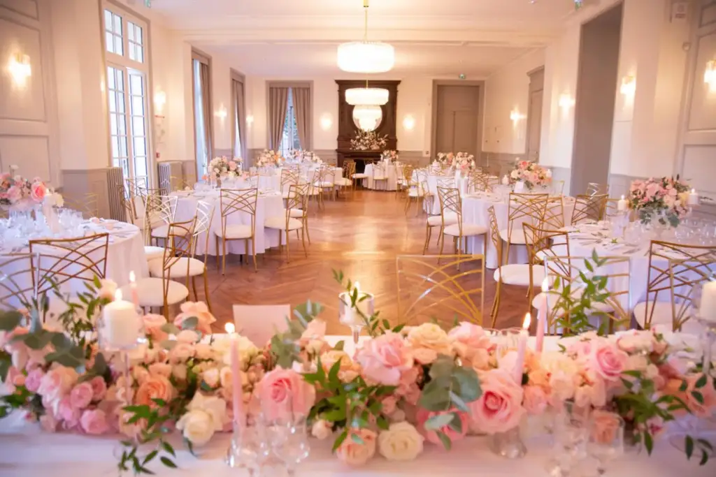 Grand Salon du Château de Bonaventure à Aulnoy aménagé pour un mariage, photographie officielle du lieu