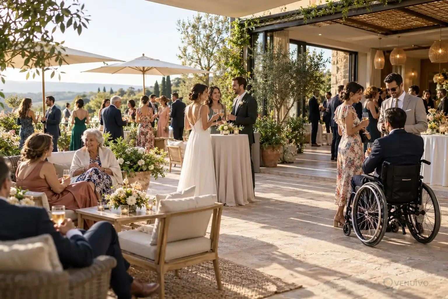 Vin d’honneur accessible avec terrasse, assises et espace couvert de repli
