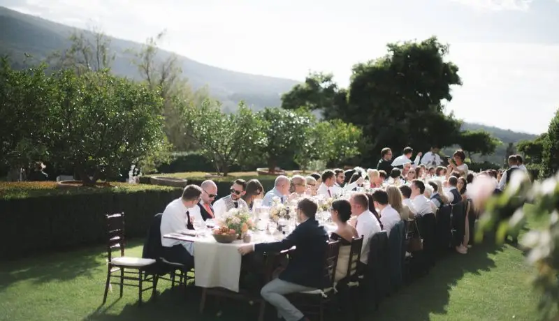 Wedding reception setting at Borgo Stomennano in Tuscany